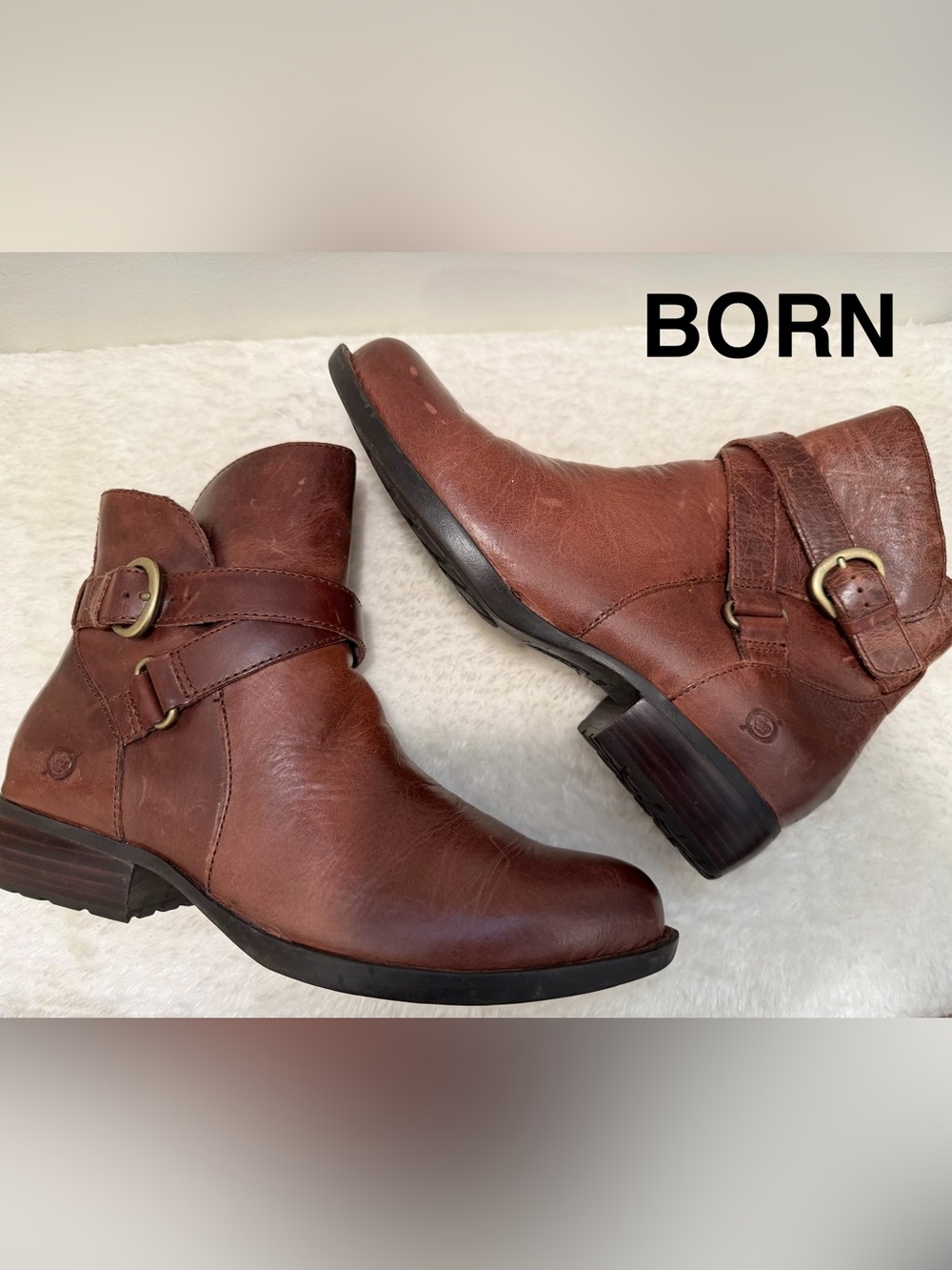 BORN Brown Leather Women's Ankle Boots - Size 7.5